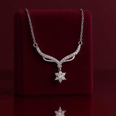 925 Sterling Silver Rhodium Plated Star Necklace with Cubic Zirconia Drop Pendant