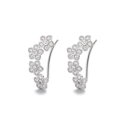 925 Sterling Silver Rhodium Plated Floral Ear Cuffs with Cubic Zirconia