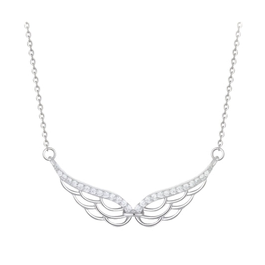 Exquisite Jewelry 925 Sterling Silver CZ Diamond Angel Wing Pendant Necklace for Women
