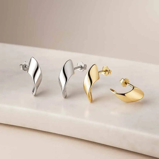 925 Sterling Silver Curved Minimal Earrings | Rhodium & Gold Plated Options