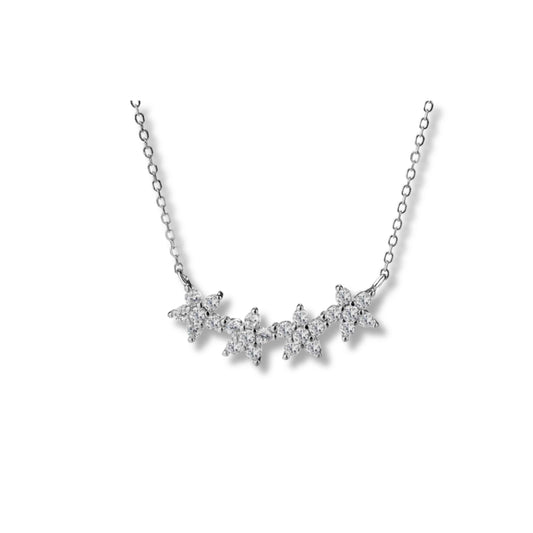925 Sterling Silver Rhodium Plated Star Cluster Necklace with Cubic Zirconia