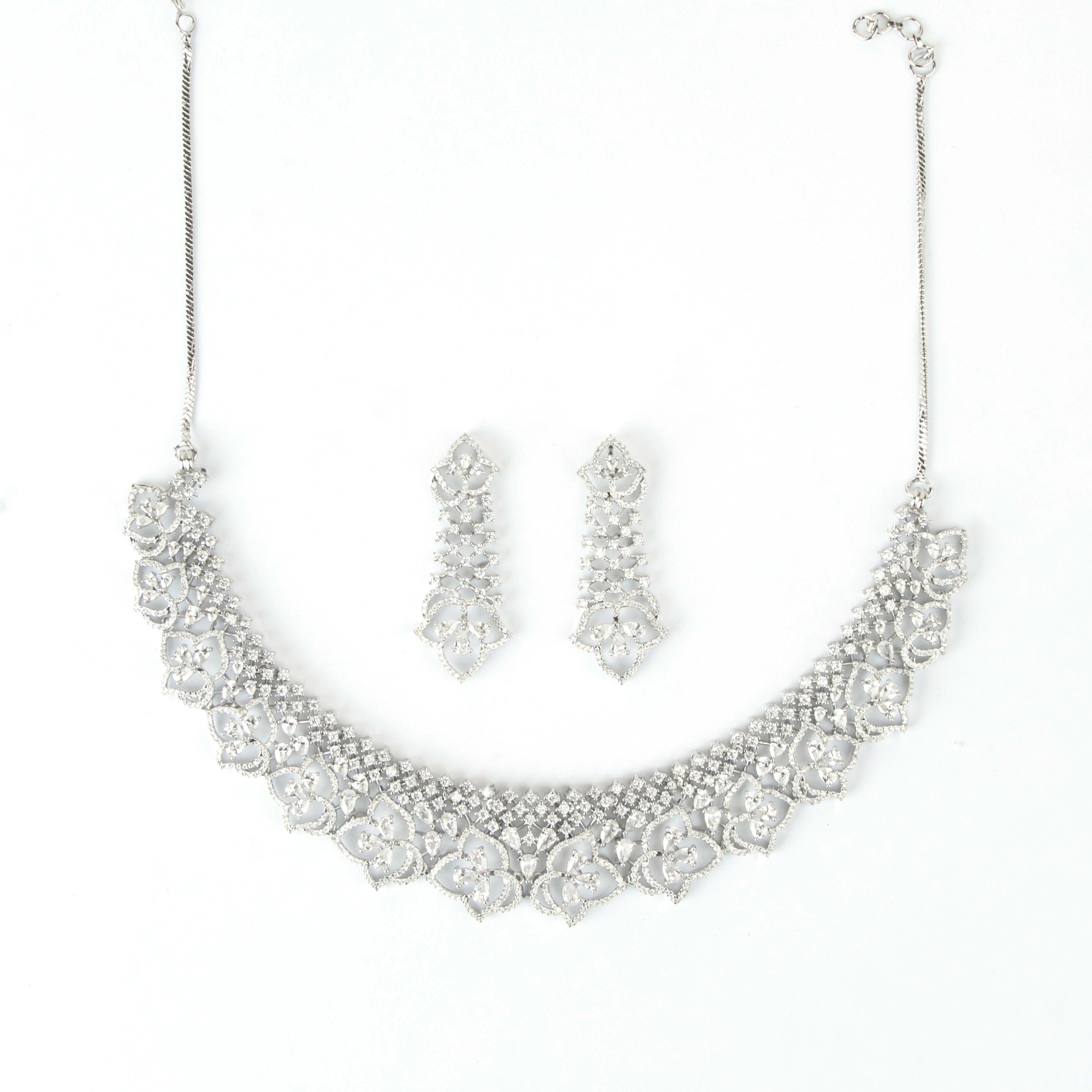 Blooming Rose Diamond Necklace with Earrings - Rukhmani