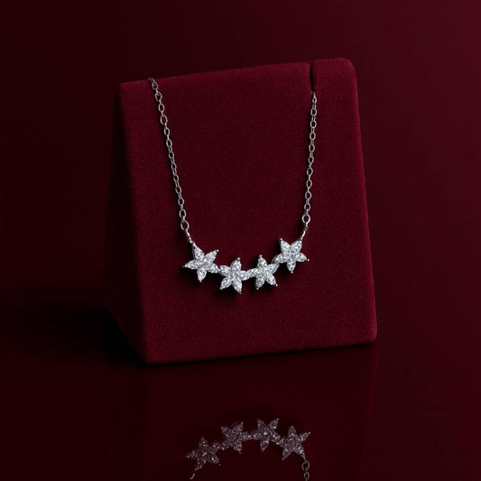 925 Sterling Silver Rhodium Plated Star Cluster Necklace with Cubic Zirconia