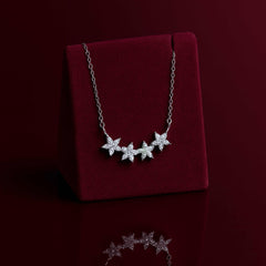 925 Sterling Silver Rhodium Plated Star Cluster Necklace with Cubic Zirconia