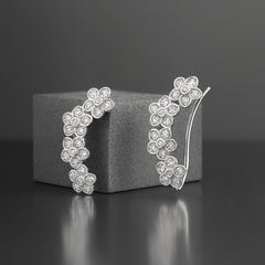 925 Sterling Silver Rhodium Plated Floral Ear Cuffs with Cubic Zirconia