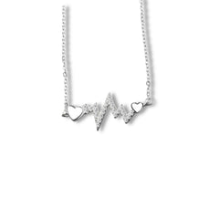 925 Sterling Silver Rhodium Plated Heartbeat Necklace with Cubic Zirconia