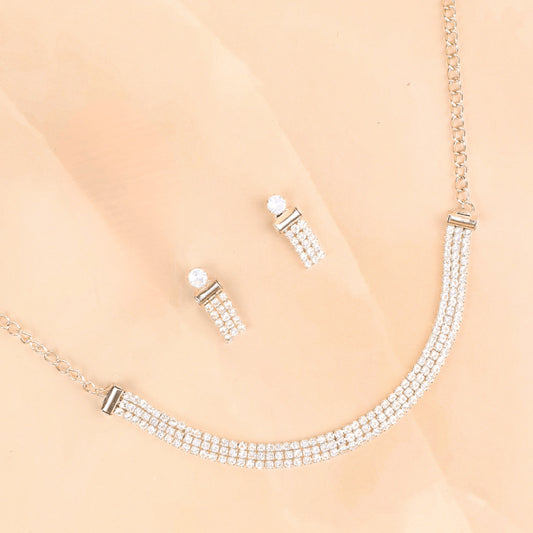 Heirloom Three Line Diamond Necklace with Earrings