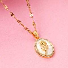 Fancy Design Gold Plated Rose Carved on Mother of Pearl Pendant