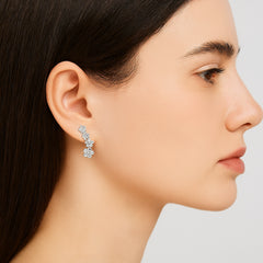 925 Sterling Silver Rhodium Plated Floral Ear Cuffs with Cubic Zirconia