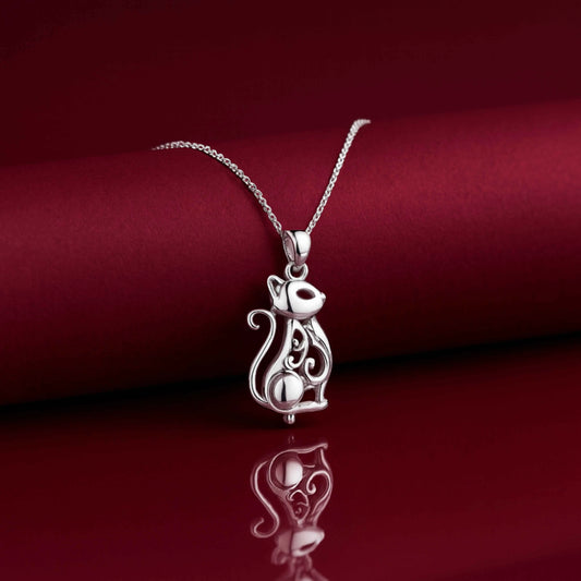 Cat Outline Pendant in 925 Sterling Silver