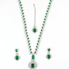 Classic Emeraled American Diamond Necklace Set With Earrings - Rukhmani