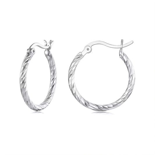 925 Sterling Silver Twisted Hoop Earrings (Stone-Free Design)