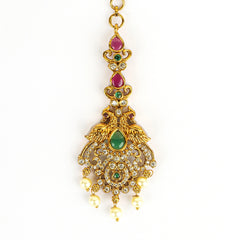 Peacock Green Stone Gold Plated Mangtika - Rukhmani