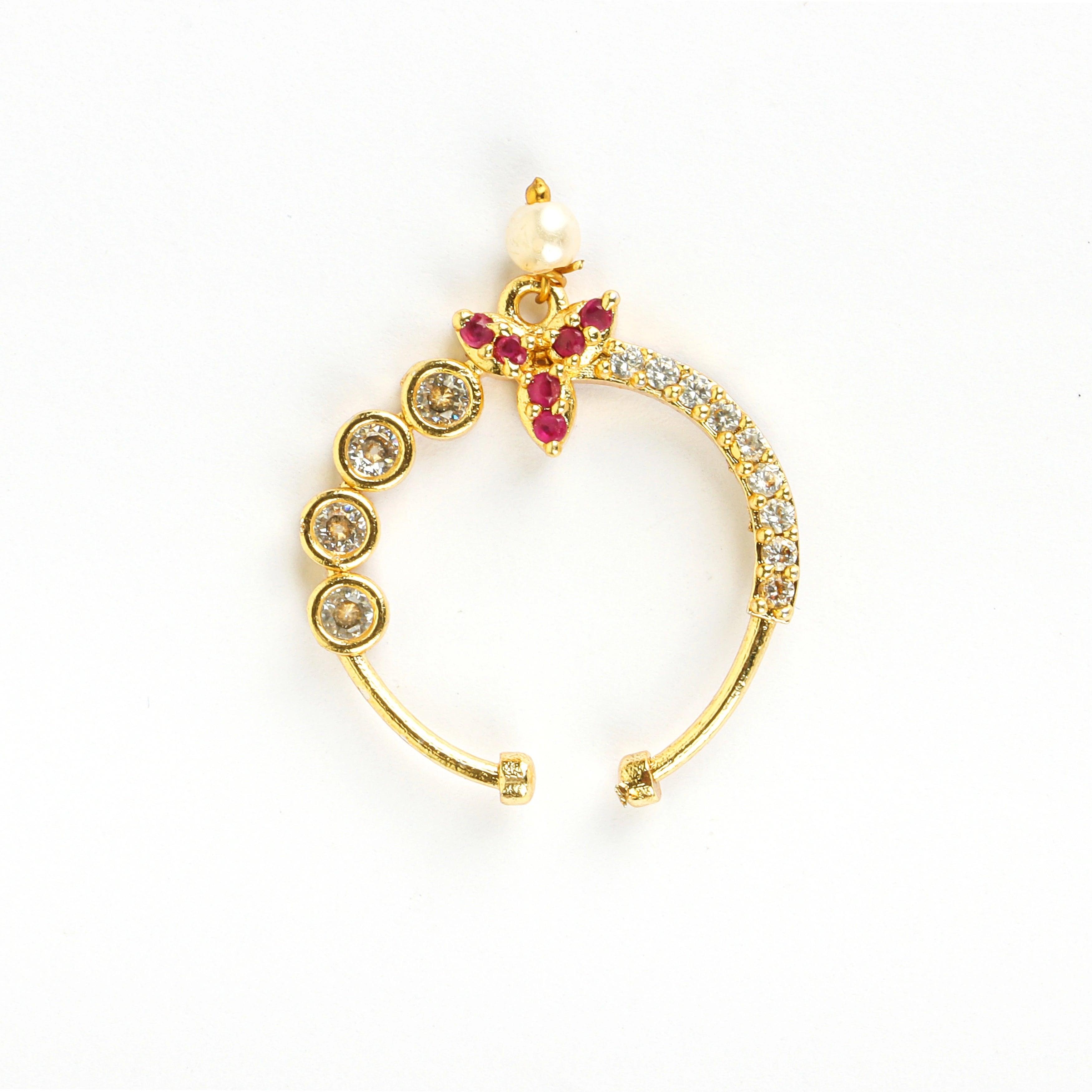 Gold Plated Elegant Round Nose Ring - Rukhmani