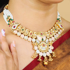 Rajwadi Minakari With Bids Necklace Including Earrings - Rukhmani