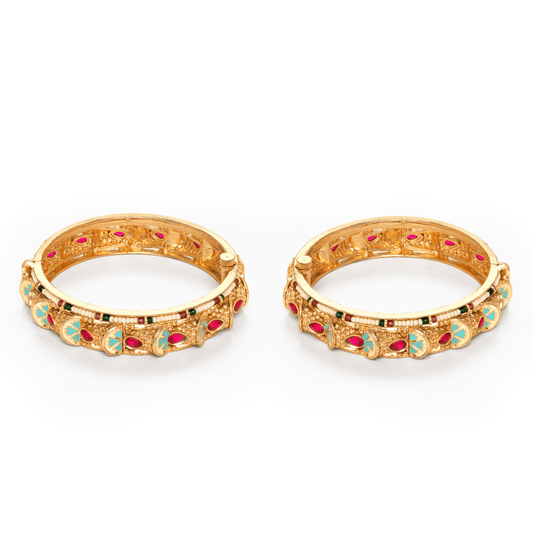 Gold plated pearl rajwadi bangle kada - Rukhmani