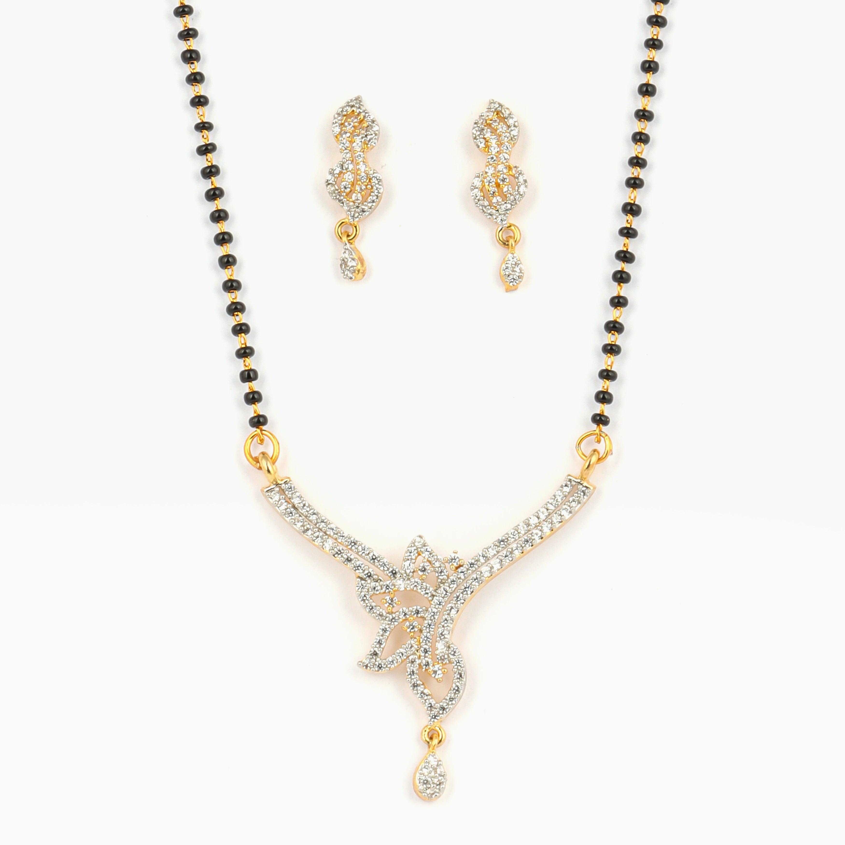 Office Wear Fancy Beautiful Diamond Drop Pendant Mangalsutra - Rukhmani