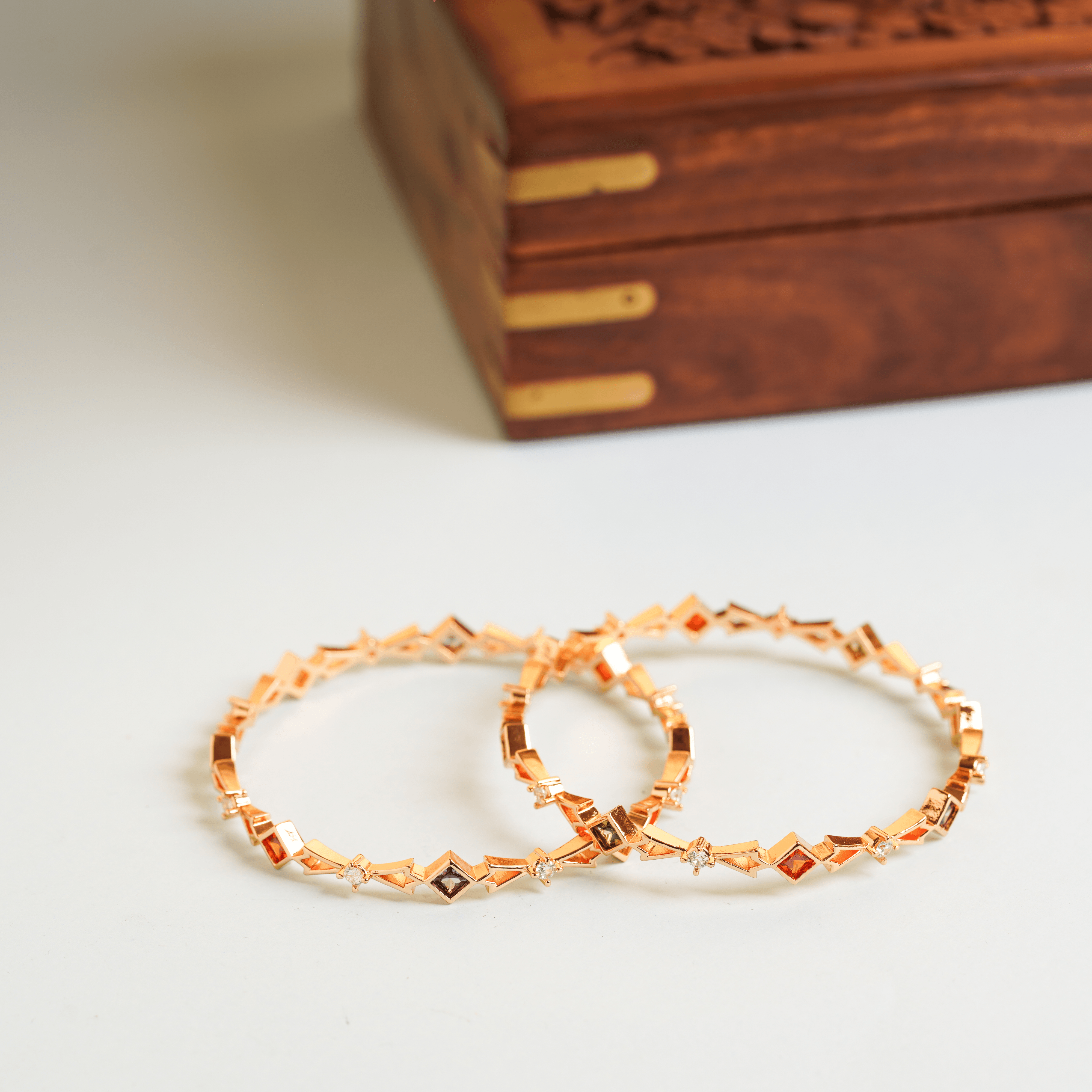 Unique Design Colorful Diamond Antique Structure Gold Plated Bangles - Rukhmani