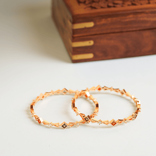 Unique Design Colorful Diamond Antique Structure Gold Plated Bangles - Rukhmani