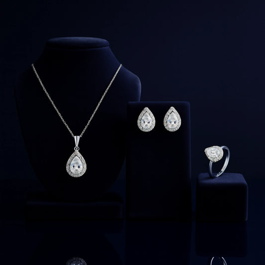 925 Sterling Silver Teardrop Radiance Jewellery Set
