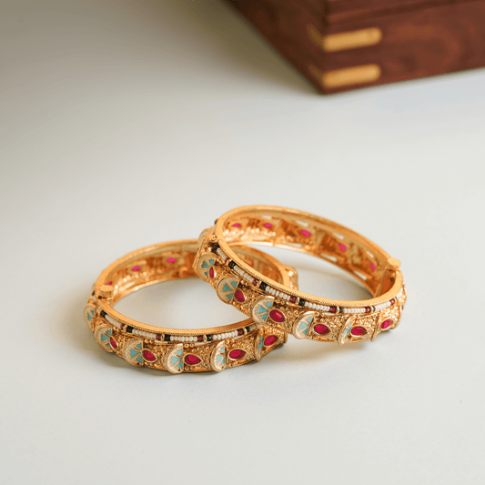 Gold plated pearl rajwadi bangle kada - Rukhmani