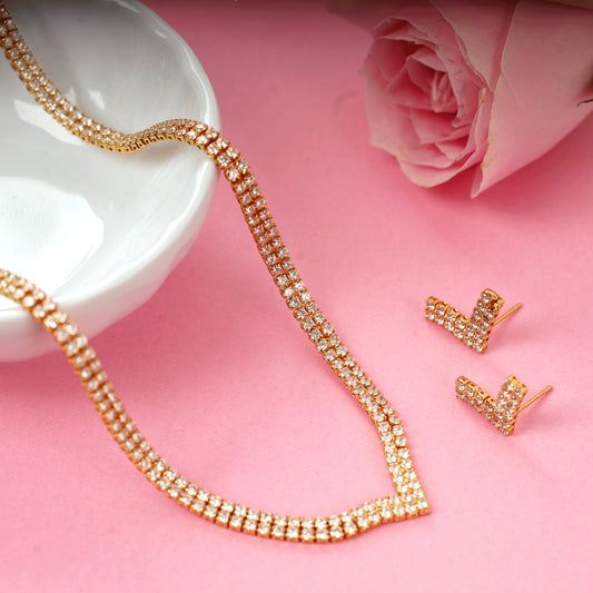 Fancy Design Gold Plated Lightweight Diamond Necklace with Earrings
