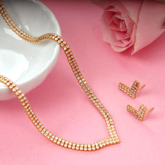 Fancy Design Gold Plated Lightweight Diamond Necklace with Earrings