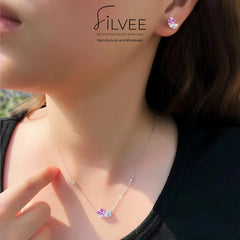 925 Sterling Silver Heart Cut Blue Tanzanite Necklace & Earrings Set