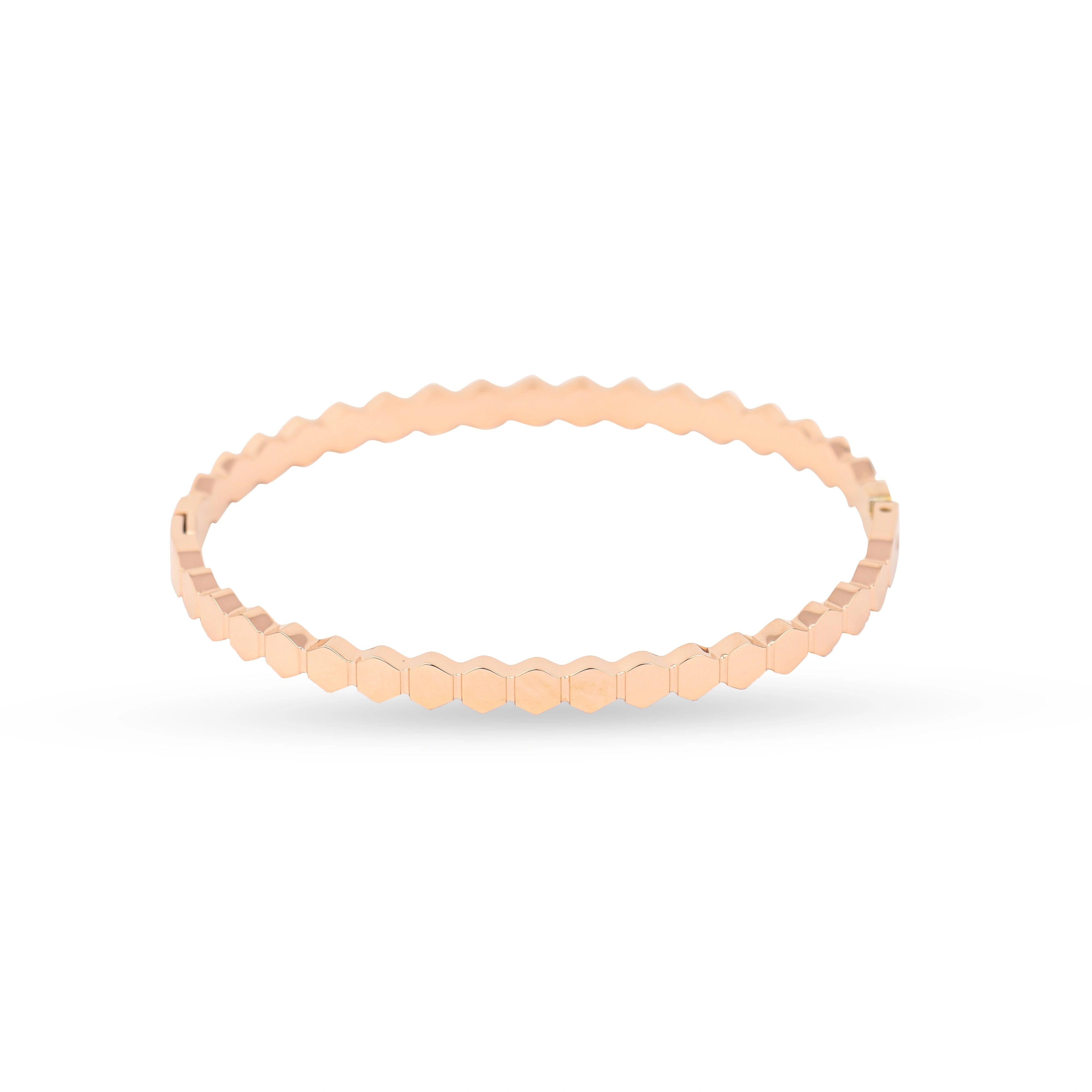 Anti Tarnished Rose Gold Plated Hexagonal Korean Kada Bracelet - Rukhmani