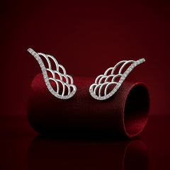 925 Sterling Silver Rhodium Plated Wing Design Ear Cuffs with Cubic Zirconia