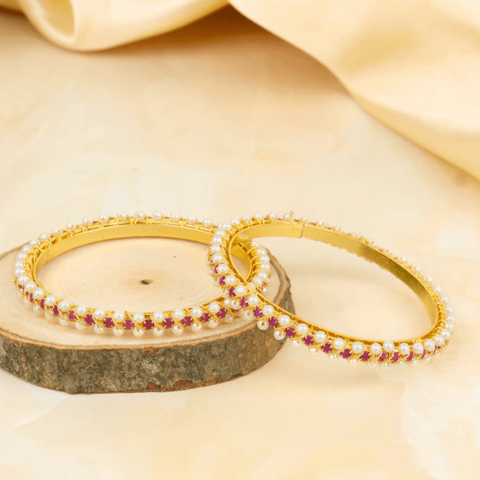 Beautiful Design Gold Plated Gulabi Moti Maharashtrian Bangles