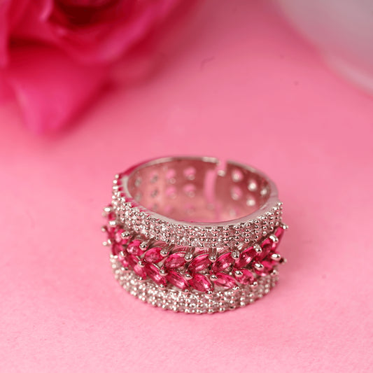 Antique Design Diamond Silver Plated Adjustable Ring
