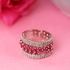 Antique Design Diamond Silver Plated Adjustable Ring