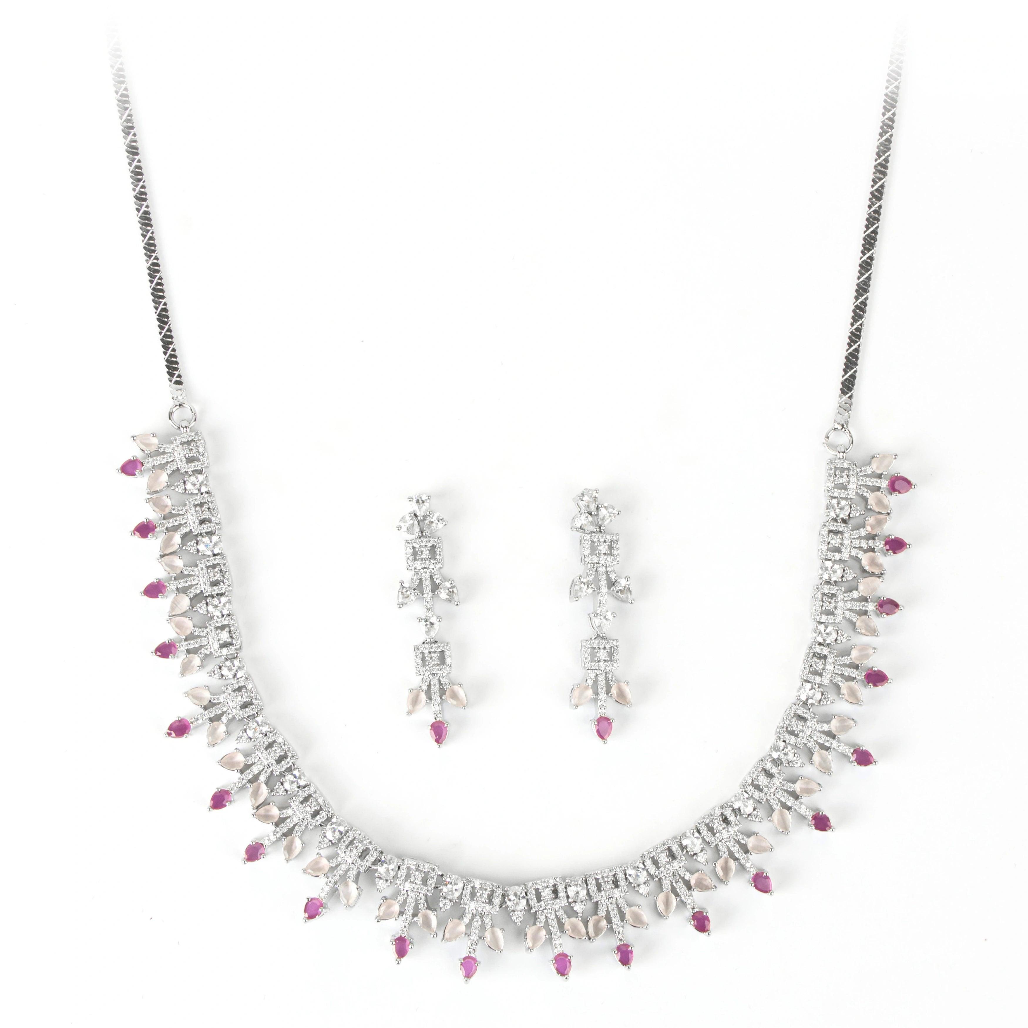 The Rose's Secret Diamond Necklace with Earrings - Rukhmani