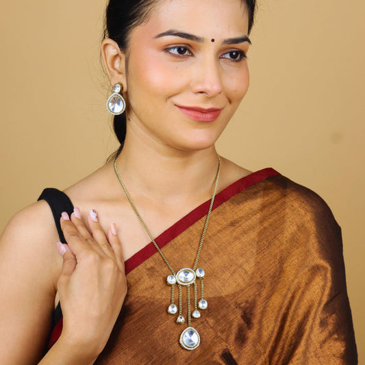 Party Wear Diamond Chain Necklace With Earrings - Rukhmani