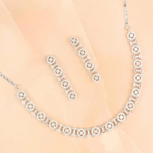 Luminous Round Diamond Necklace with Earrings - Rukhmani