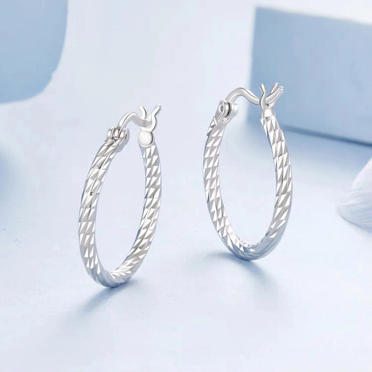 925 Sterling Silver Twisted Hoop Earrings (Stone-Free Design)