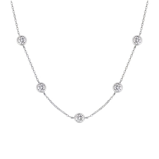 Fashion Bezel Setting Round Cubic Zircon Gemstone 925 Sterling Silver Chain Choker Necklace for Women Daily Jewellery