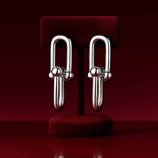 925 Sterling Silver Link Stud Earrings | Rhodium Plated Minimal Design