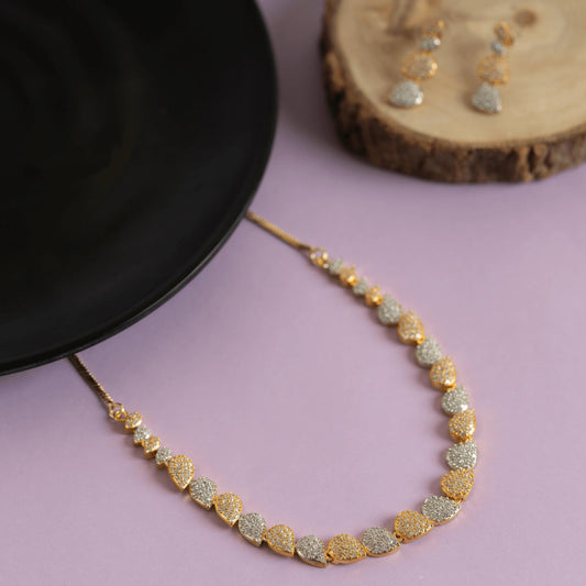 Set of drop shape diamond necklace and earring - Rukhmani