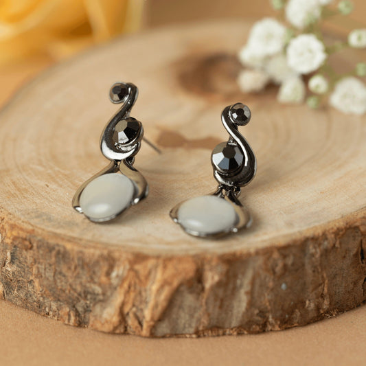 Black Design In White Pearl Stud Earrings - Rukhmani
