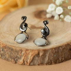 Black Design In White Pearl Stud Earrings - Rukhmani