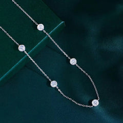 Fashion Bezel Setting Round Cubic Zircon Gemstone 925 Sterling Silver Chain Choker Necklace for Women Daily Jewellery
