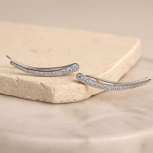 925 Sterling Silver Rhodium Plated Minimalist Ear Cuffs with Cubic Zirconia