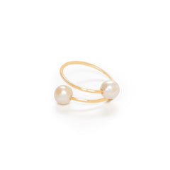 Unique Spiral Shape Double Pearl Adjustable Gold Plated Rings