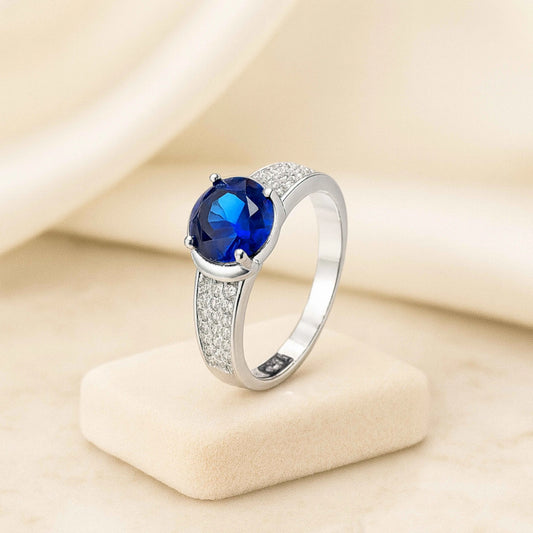 Elegant Sapphire Blue Round Cut 925 Sterling Silver Ring