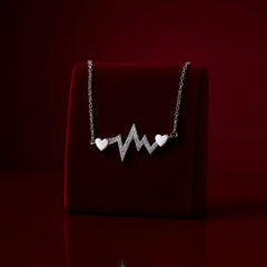 925 Sterling Silver Rhodium Plated Heartbeat Necklace with Cubic Zirconia