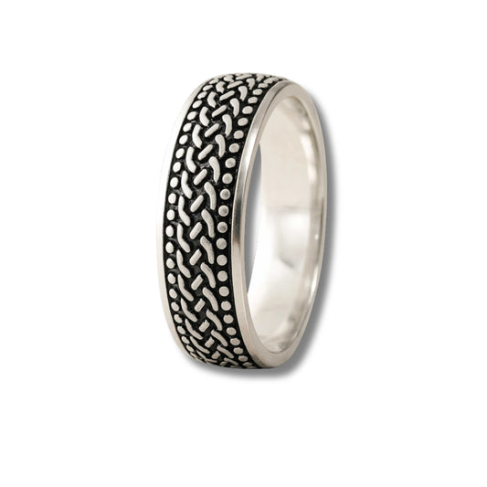 925 Sterling Silver Men’s Ring | Rhodium Plated Braided Pattern Band
