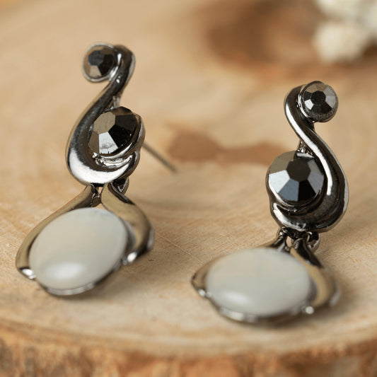 Black Design In White Pearl Stud Earrings - Rukhmani