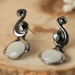 Black Design In White Pearl Stud Earrings - Rukhmani